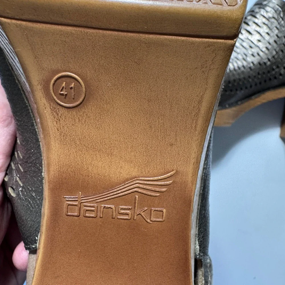 Dansko Platform Sandals Womens 41 Bronze Excellent Laser Cut Slingback Heels